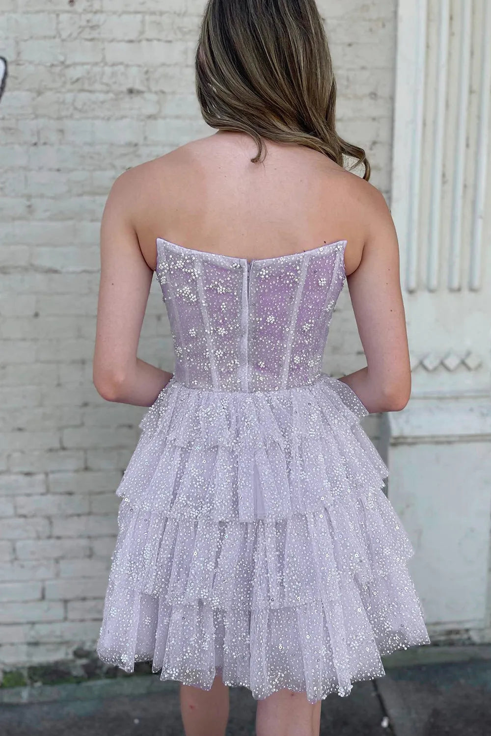 Trendy A Line Strapless Corset Homecoming Dress with Ruffles