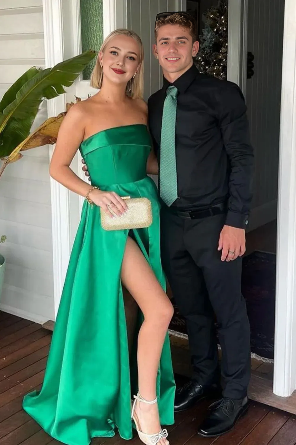 Robe de bal longue bustier tendance avec fente sur le devant