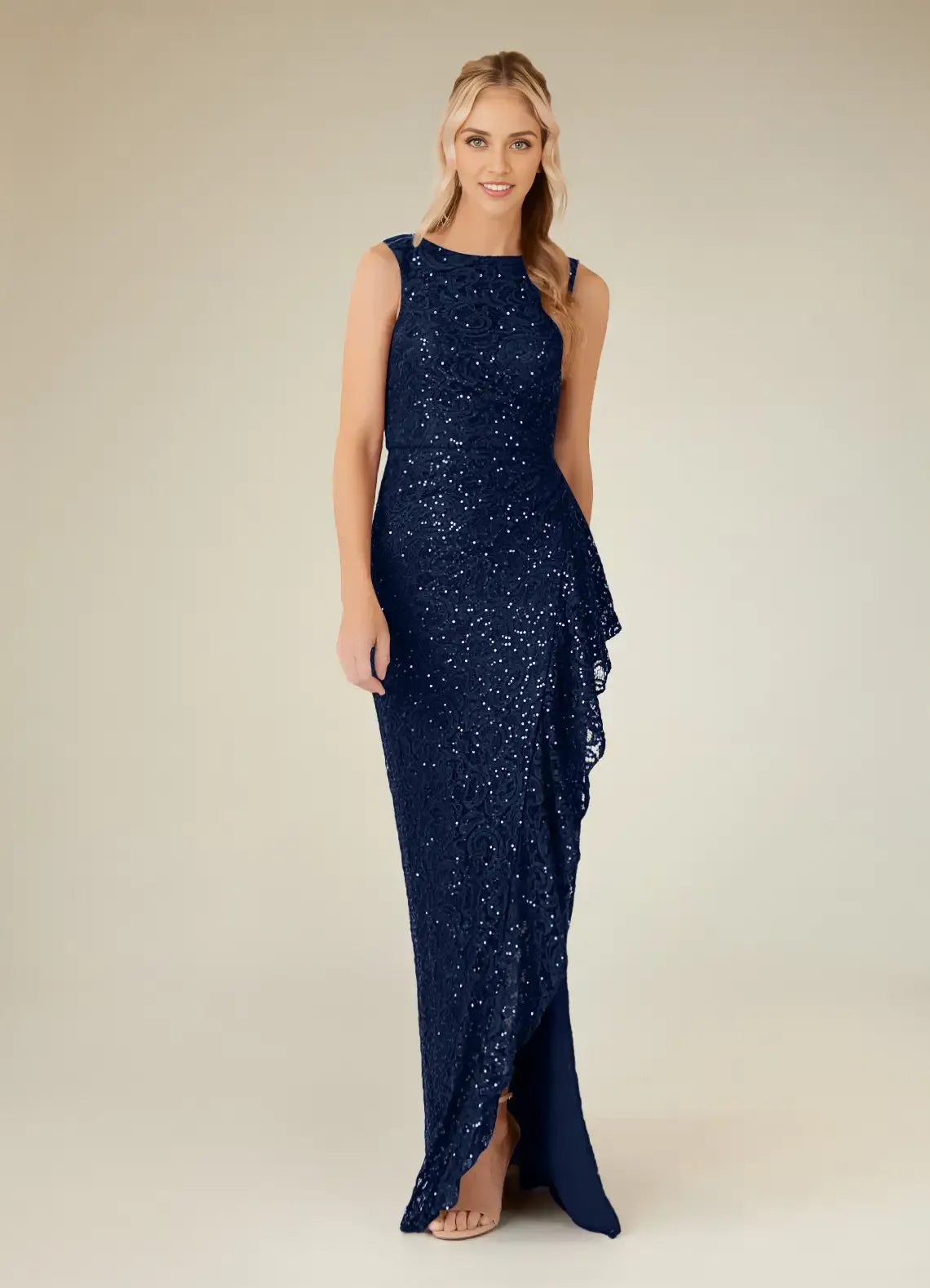 Trendy Mermaid High Neck Sleeveless Zipper Up Floor-Length Mother of the Bride Dress