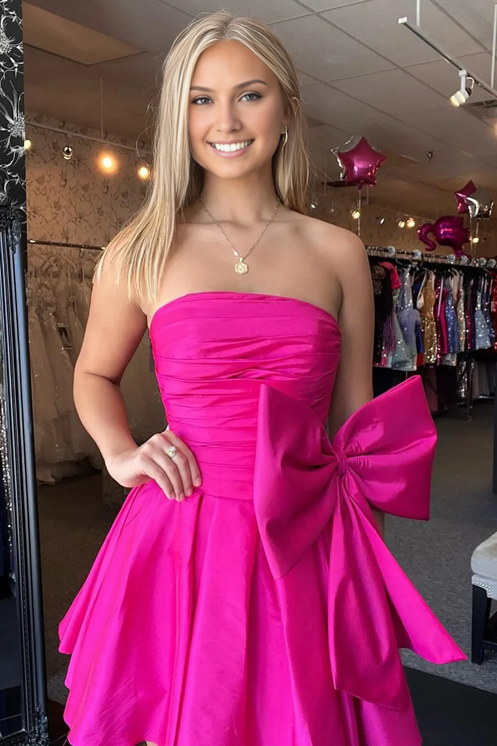 Trendy Sheath Strapless Short Homecoming Dress with Bowknot