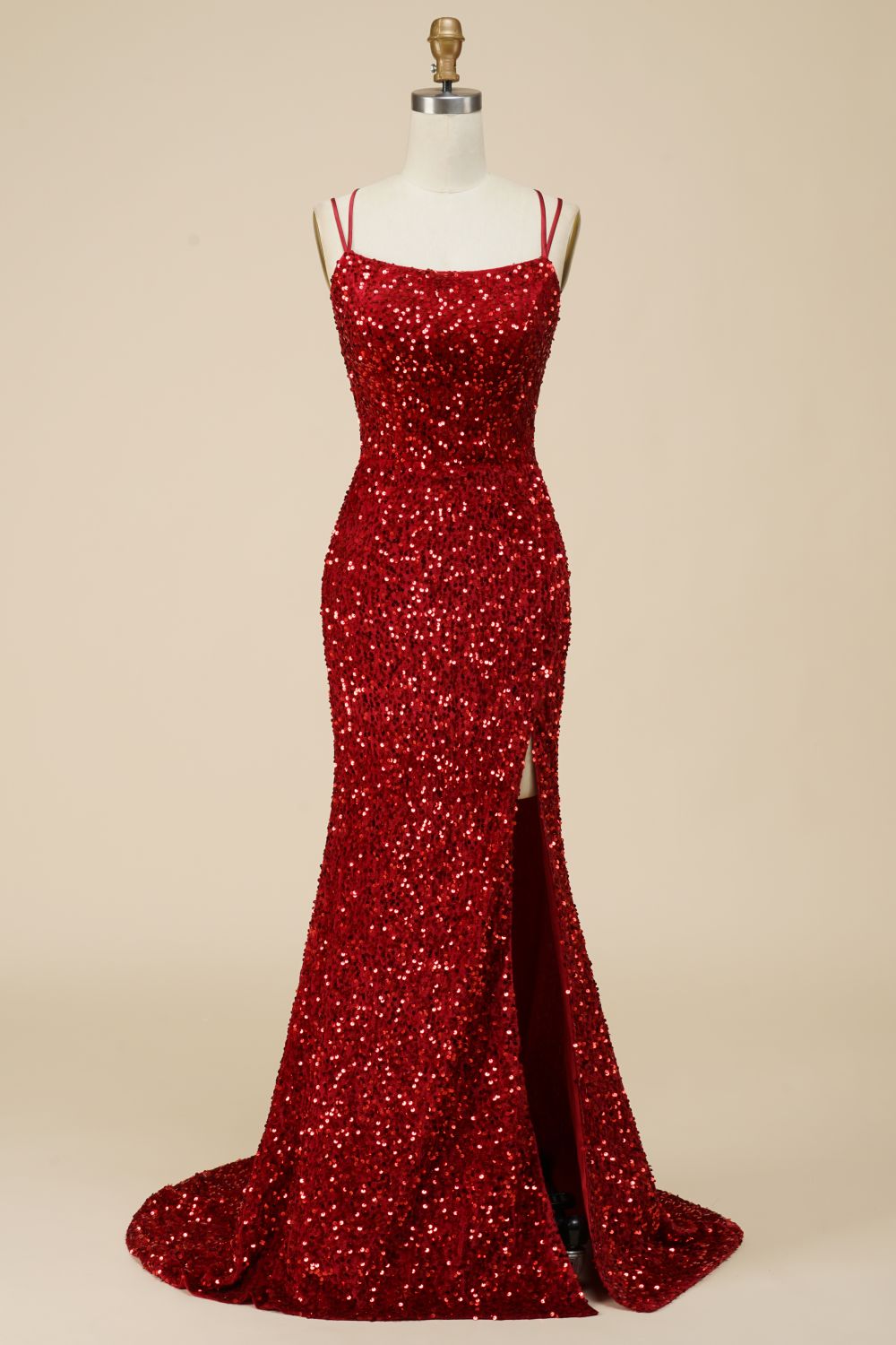 Weitese Mermaid Lace Up-Corset Sequin Prom Dress With Split
