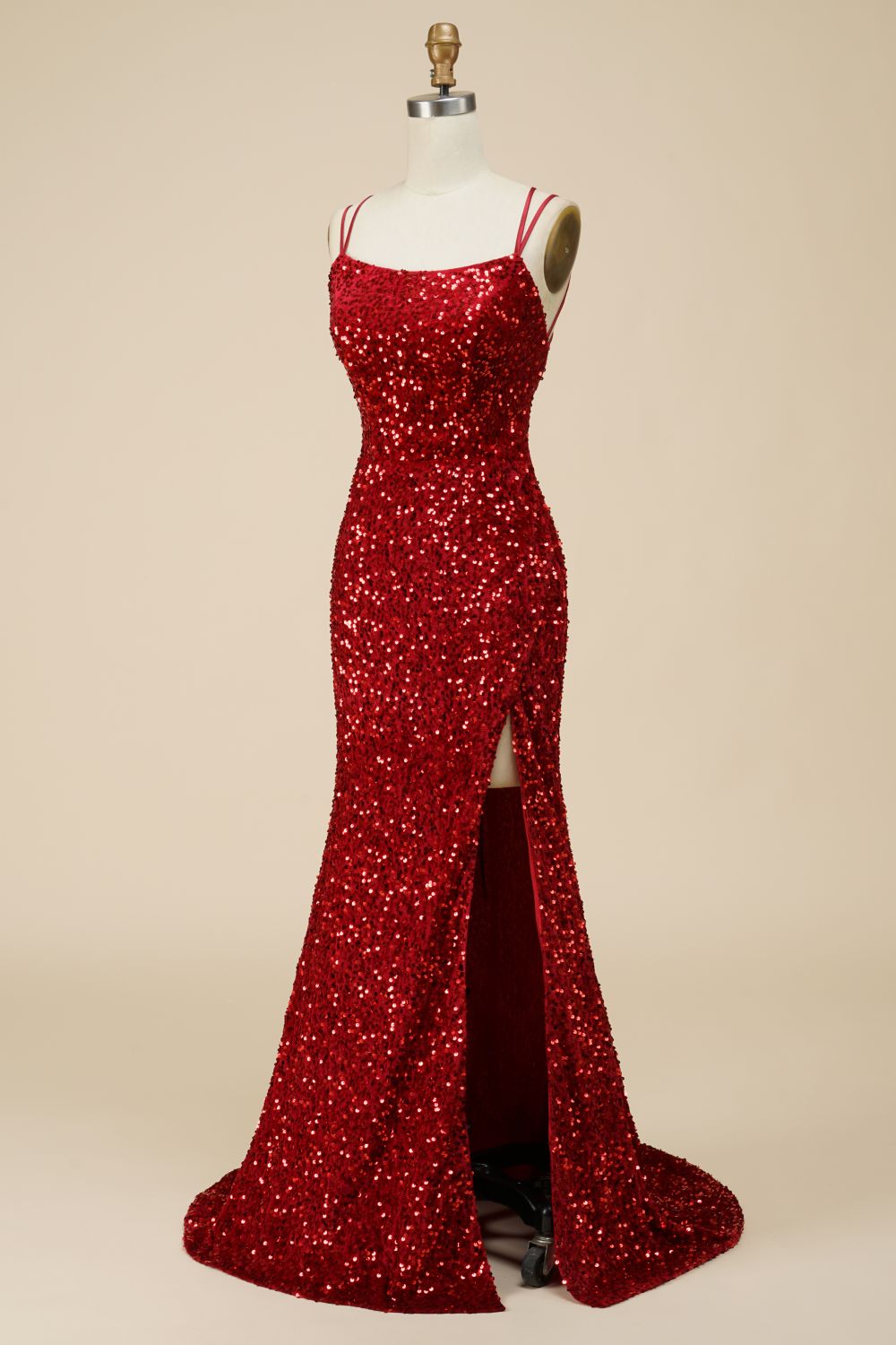 Weitese Mermaid Lace Up-Corset Sequin Prom Dress With Split