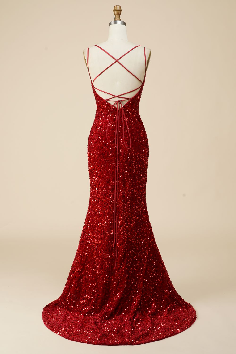 Weitese Mermaid Lace Up-Corset Sequin Prom Dress With Split