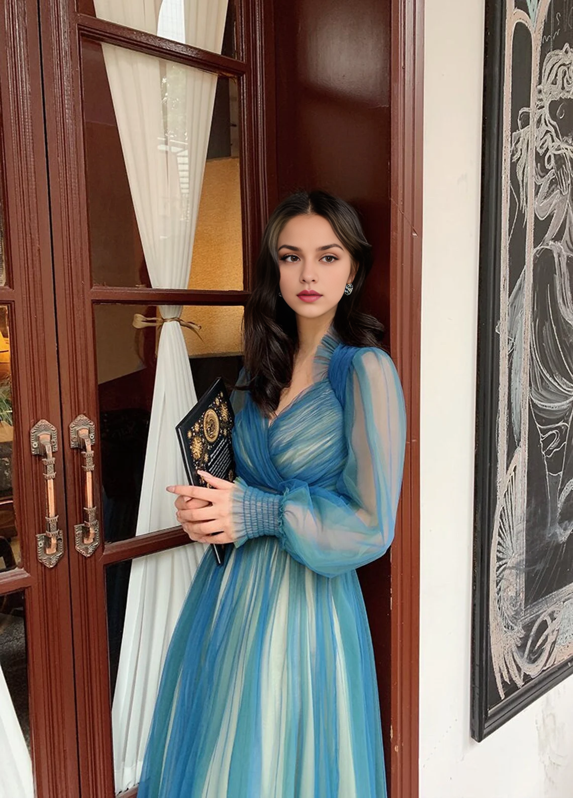 Robe trapèze en tulle, style conte de fées, manches longues, col en V, style rétro français, robe de bal 