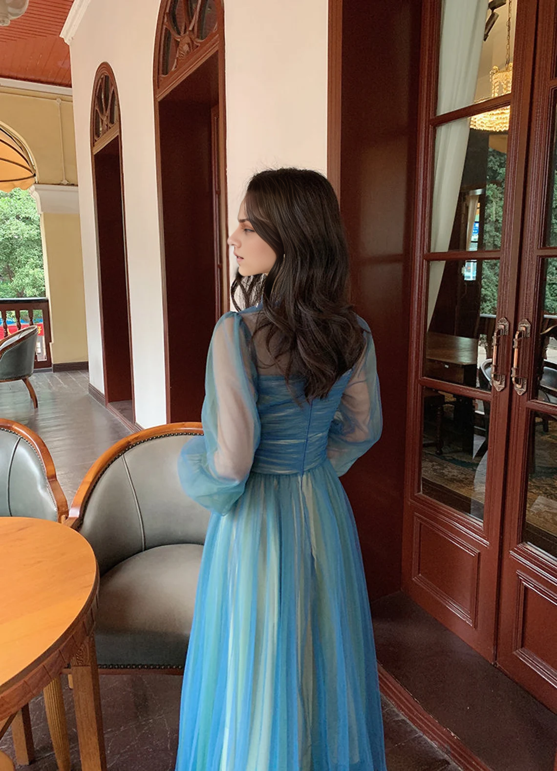 Robe trapèze en tulle, style conte de fées, manches longues, col en V, style rétro français, robe de bal 