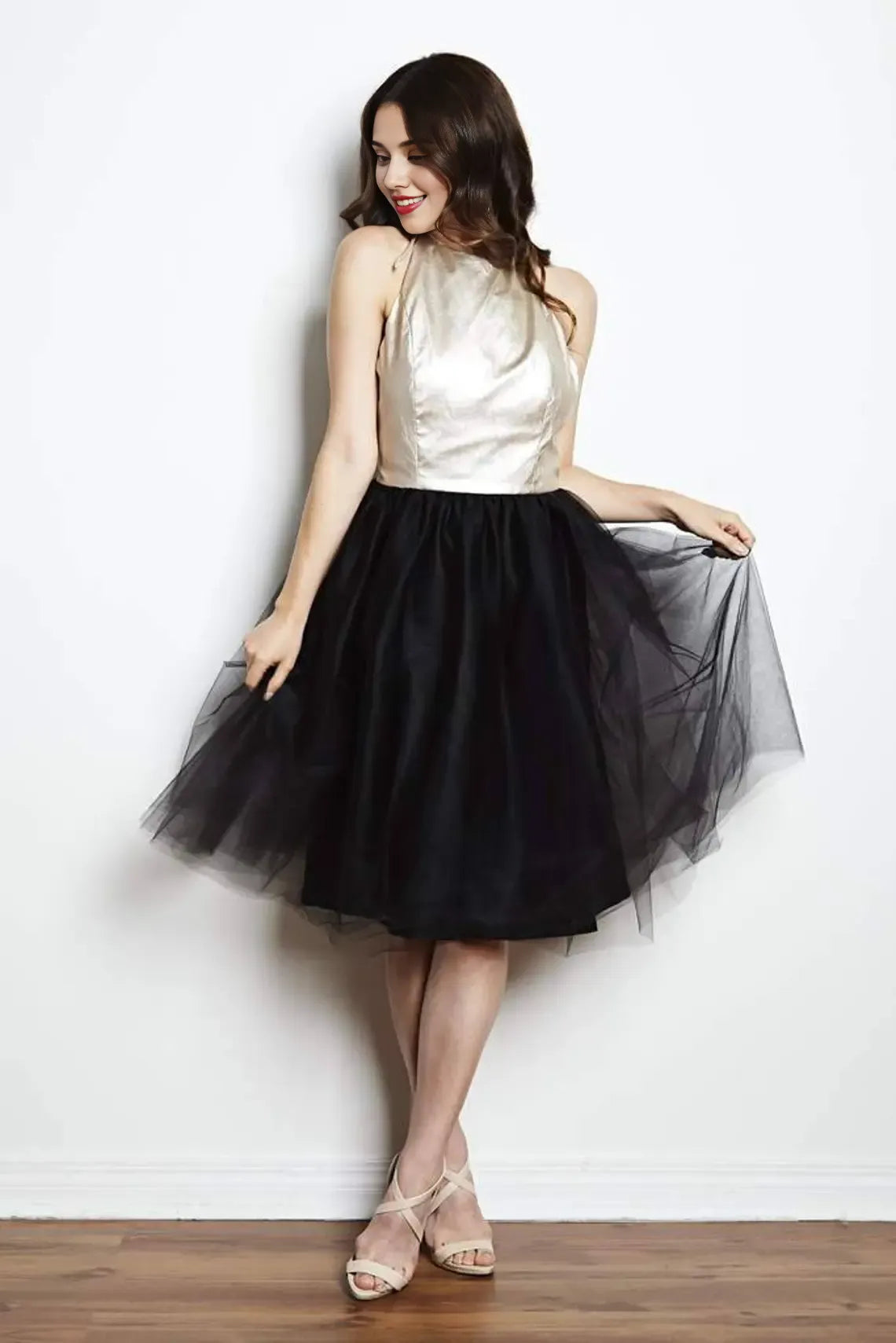 Robe de cocktail en tulle, robe de bal dos nu, robe de réception, robe de soirée à lacets, robe de demoiselle d'honneur 