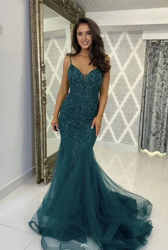 Vestidos formales Weitese para mujer, vestido largo de tul sin mangas de sirena para fiesta de graduación, vestido formal de noche para fiesta de graduación. 