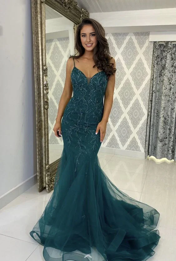 Robe de soirée longue en tulle style sirène pour femme, tenue de soirée formelle, sans manches 