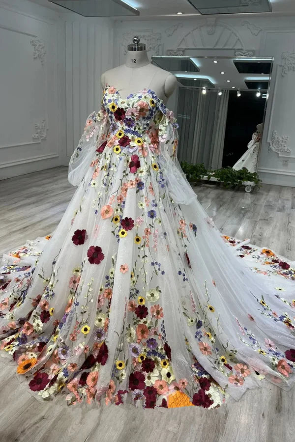 Prom Dresses Stores Chic Glam Fairy Tulle Sweetheart 3D Floral Flowers Wedding Dress PromDress Floral Formal Dress Formal Women's Dresses
