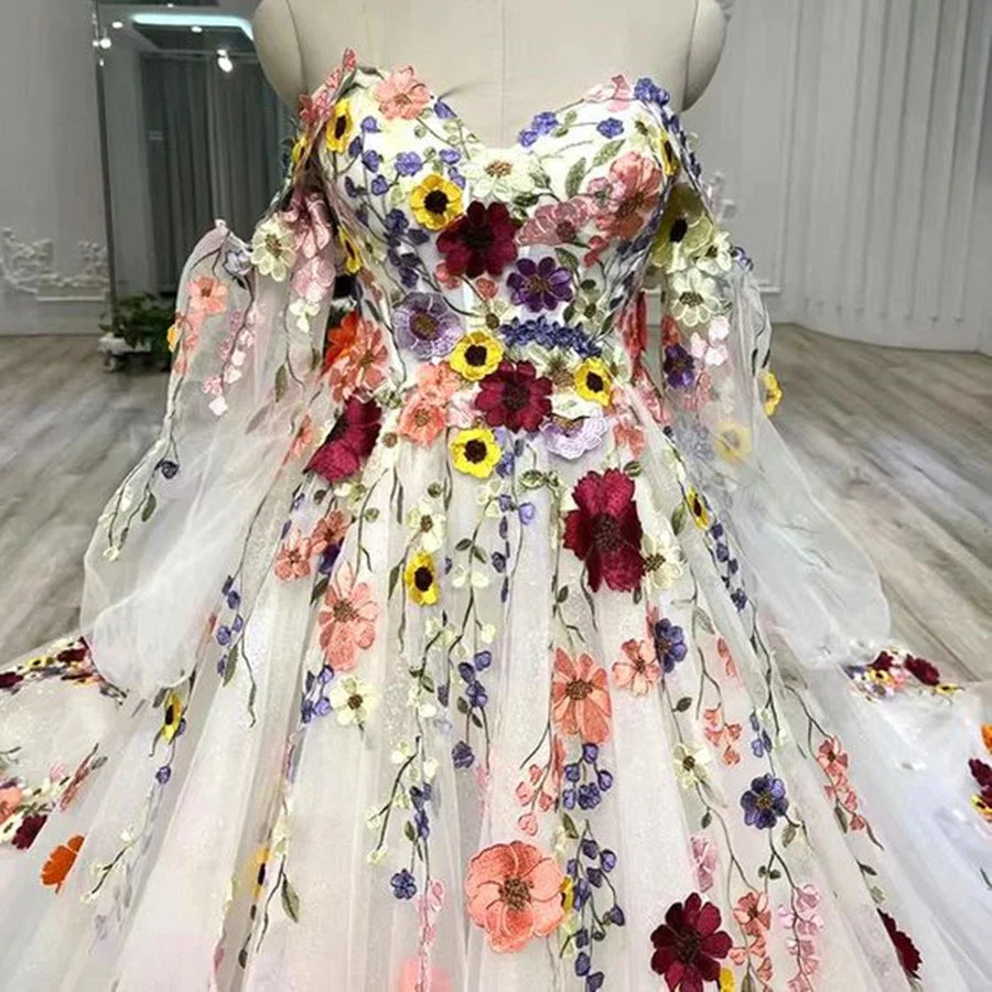 Prom Dresses Stores Chic Glam Fairy Tulle Sweetheart 3D Floral Flowers Wedding Dress PromDress Floral Formal Dress Formal Women's Dresses