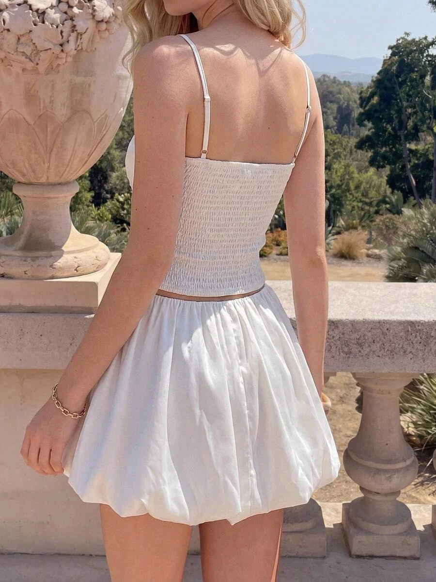 Two-Piece A-Line Spaghetti Straps Corset Bow Satin Ivory Mini Homecoming Dress