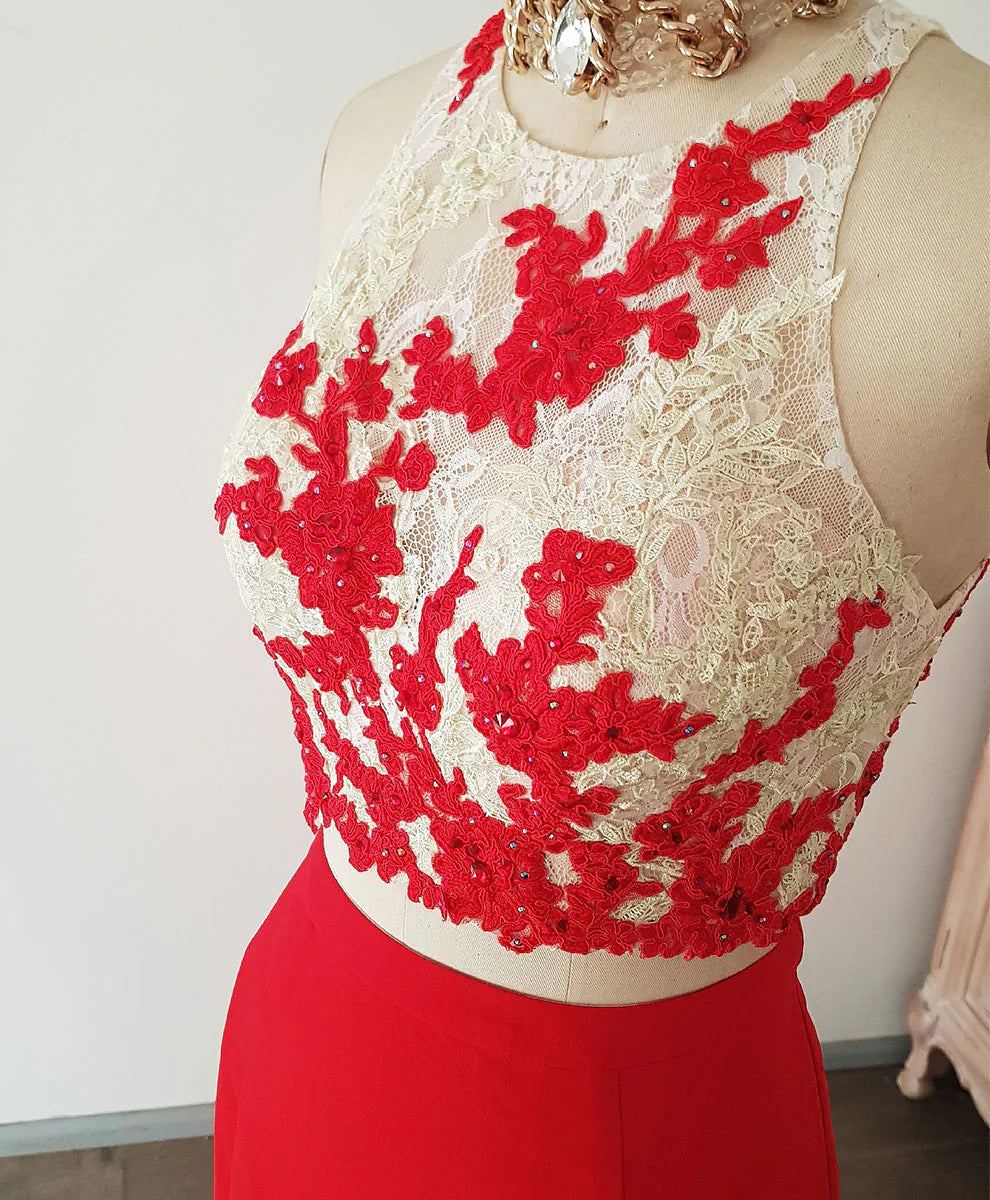 Vestido de fiesta largo de sirena de dos piezas con abertura