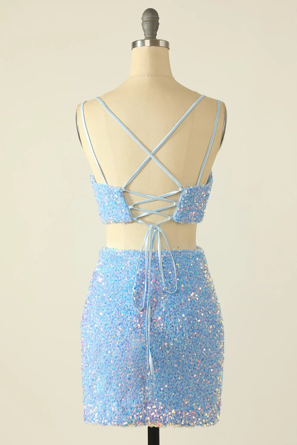 Two Piece Spaghetti Straps Sequins Short Homecoming Dress