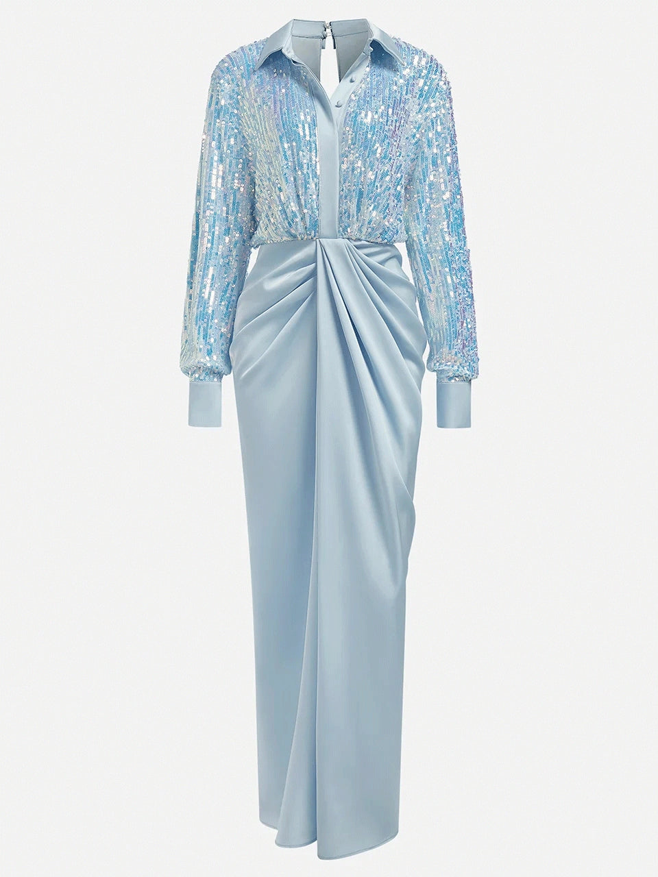 Unique Sheath V Neck Long Sleeve Keyhole Floor-Length Prom Dress