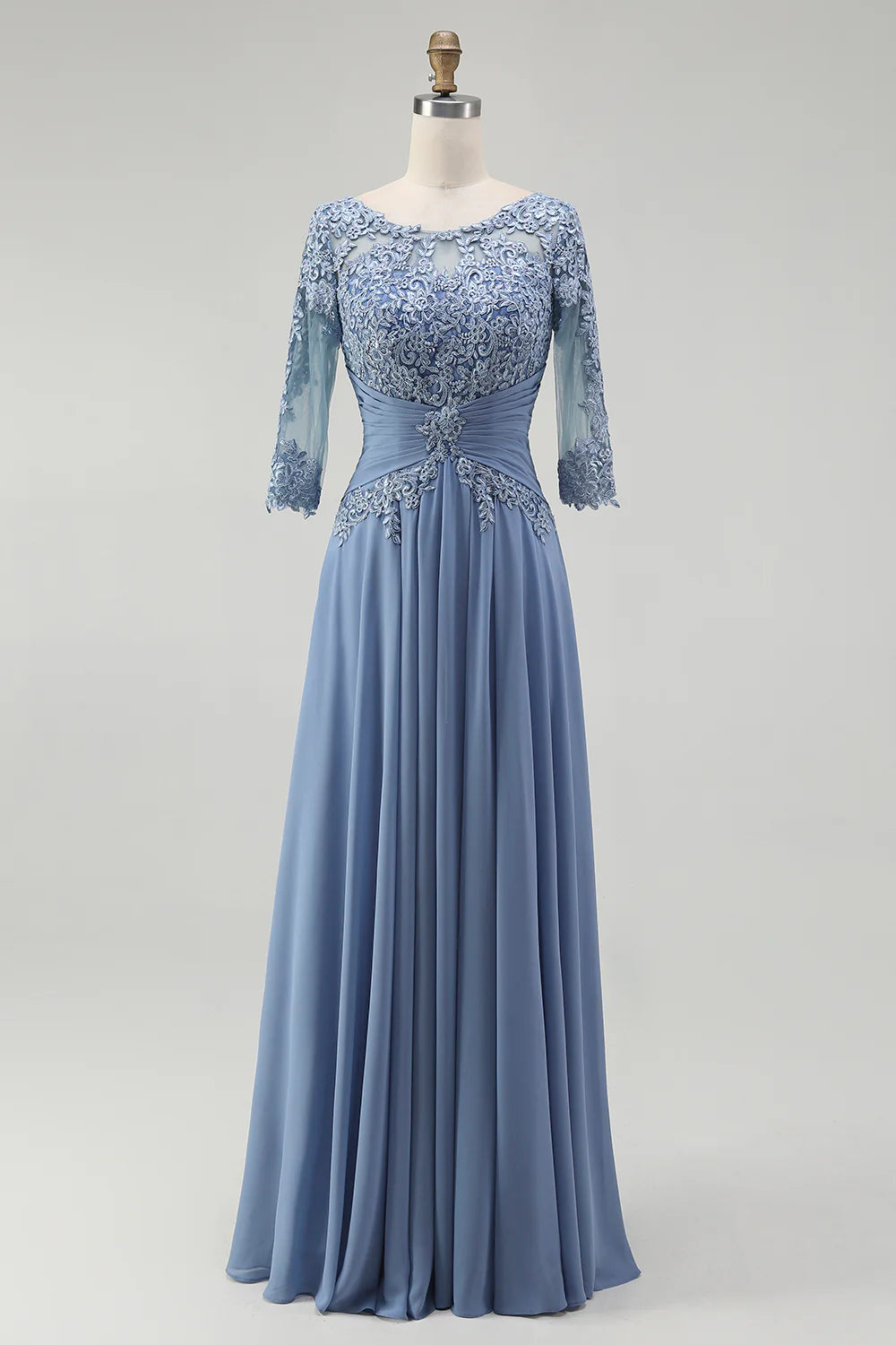 Unique A-Line Illusion Neck Long Sleeve Zipper Up Floor-Length Mother of the Bride Dress
