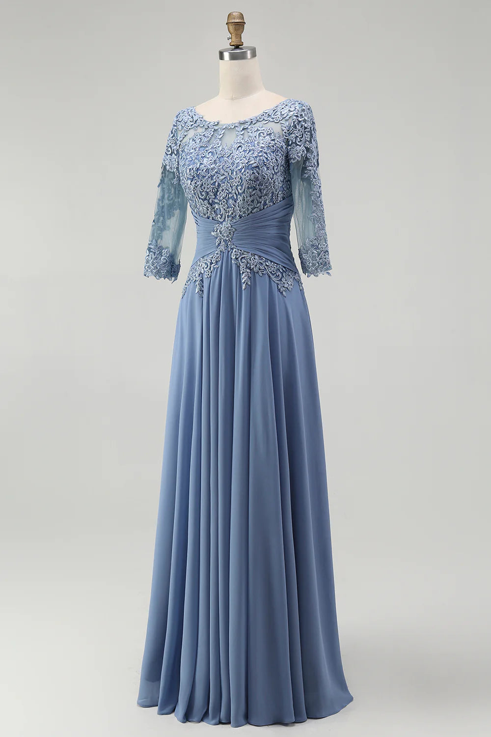 Unique A-Line Illusion Neck Long Sleeve Zipper Up Floor-Length Mother of the Bride Dress