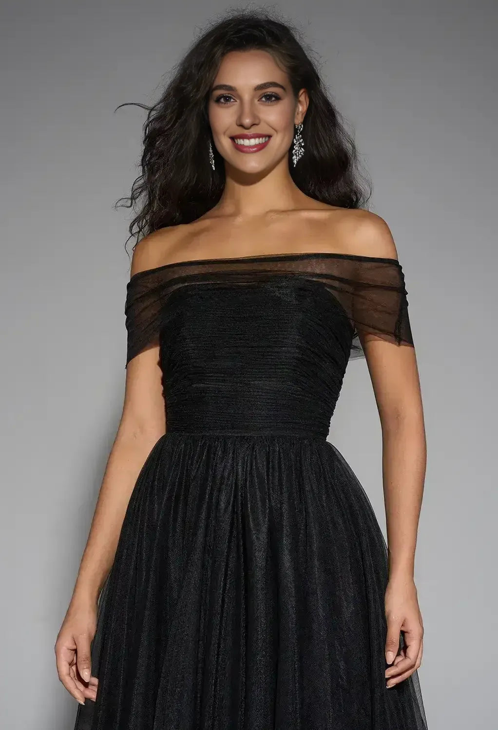 Unique A-Line Straight Neck Sleeveless Backless Tulle Ankle Length Prom Dress