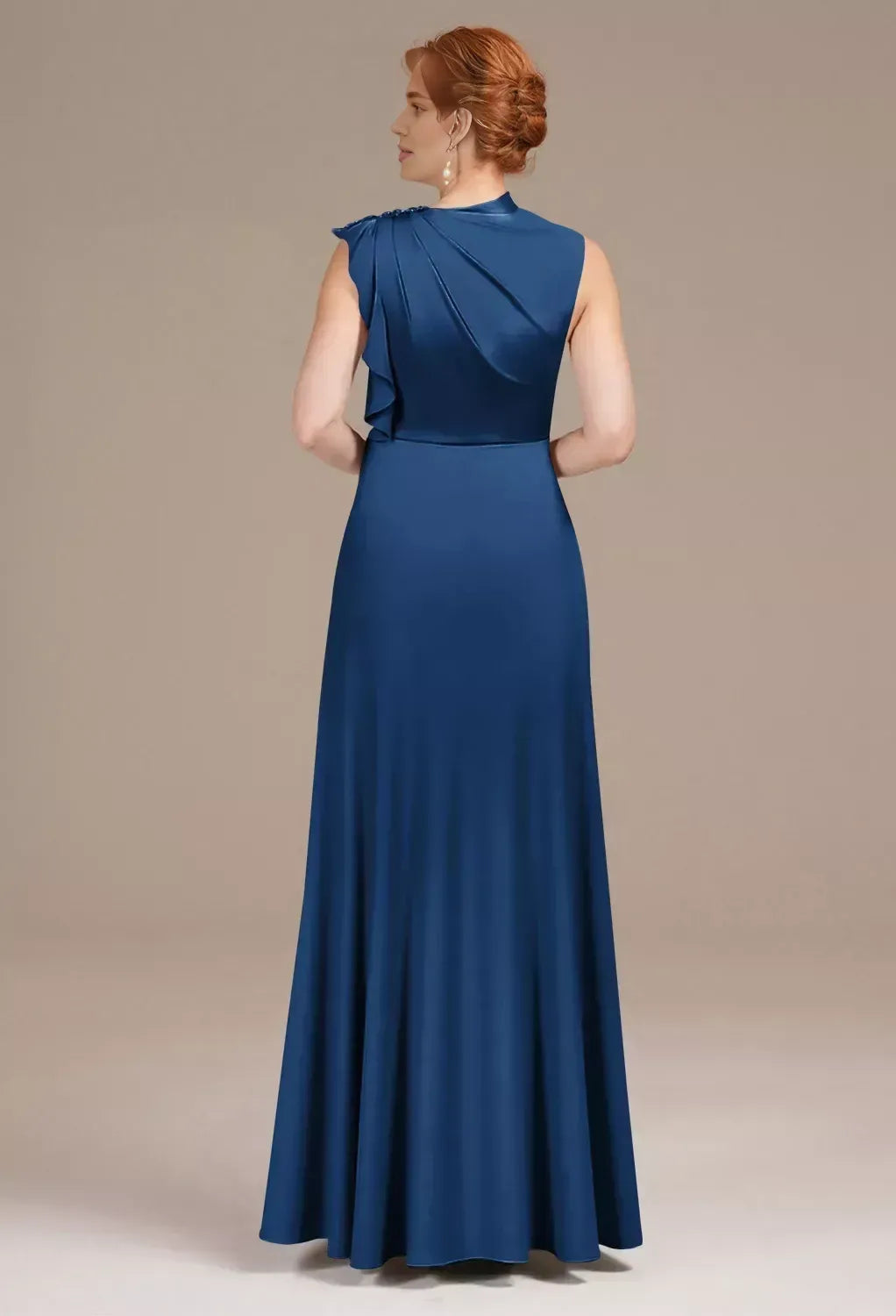 Unique A-line Bateau Neck Sleeveless Satin Floor Length Mother of the Bride Dress