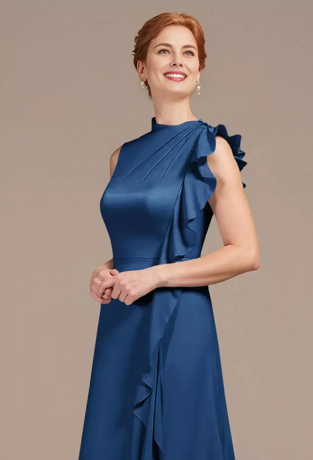 Unique A-line Bateau Neck Sleeveless Satin Floor Length Mother of the Bride Dress