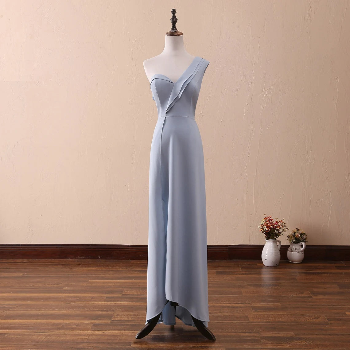 Unique High-Low One Shoulder Engagement Dress Floor Length Prom Party Dress With Sleeveless
