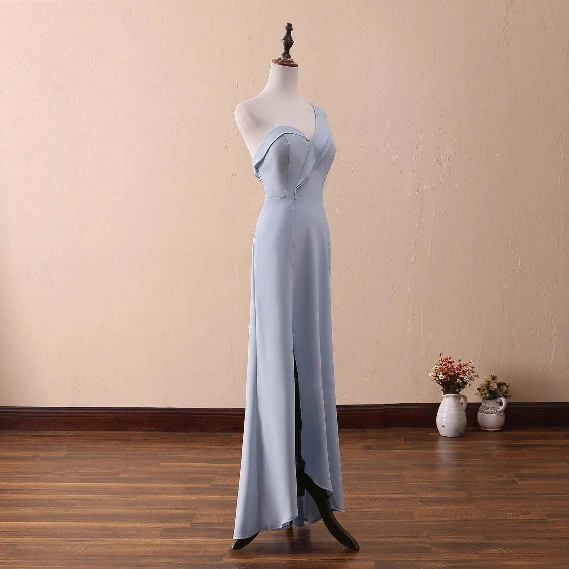 Unique High-Low One Shoulder Engagement Dress Floor Length Prom Party Dress With Sleeveless