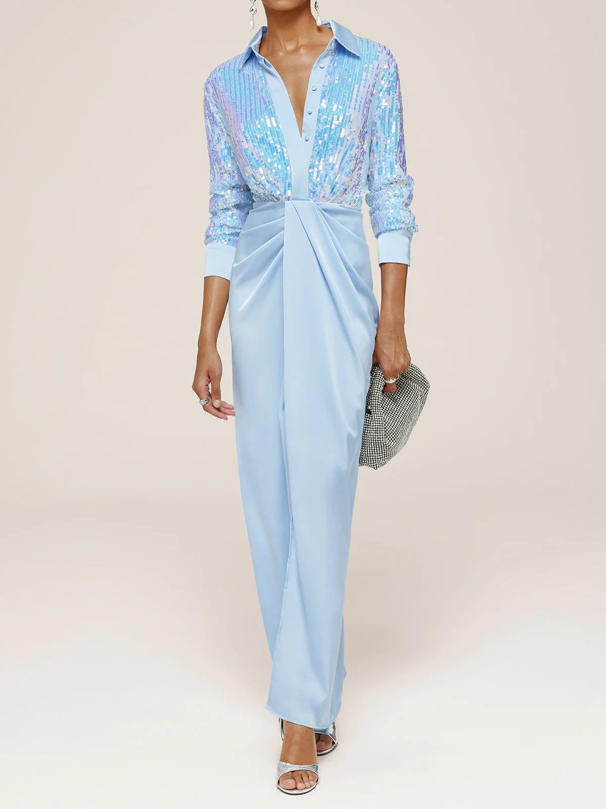 Unique Sheath V Neck Long Sleeve Keyhole Floor-Length Prom Dress