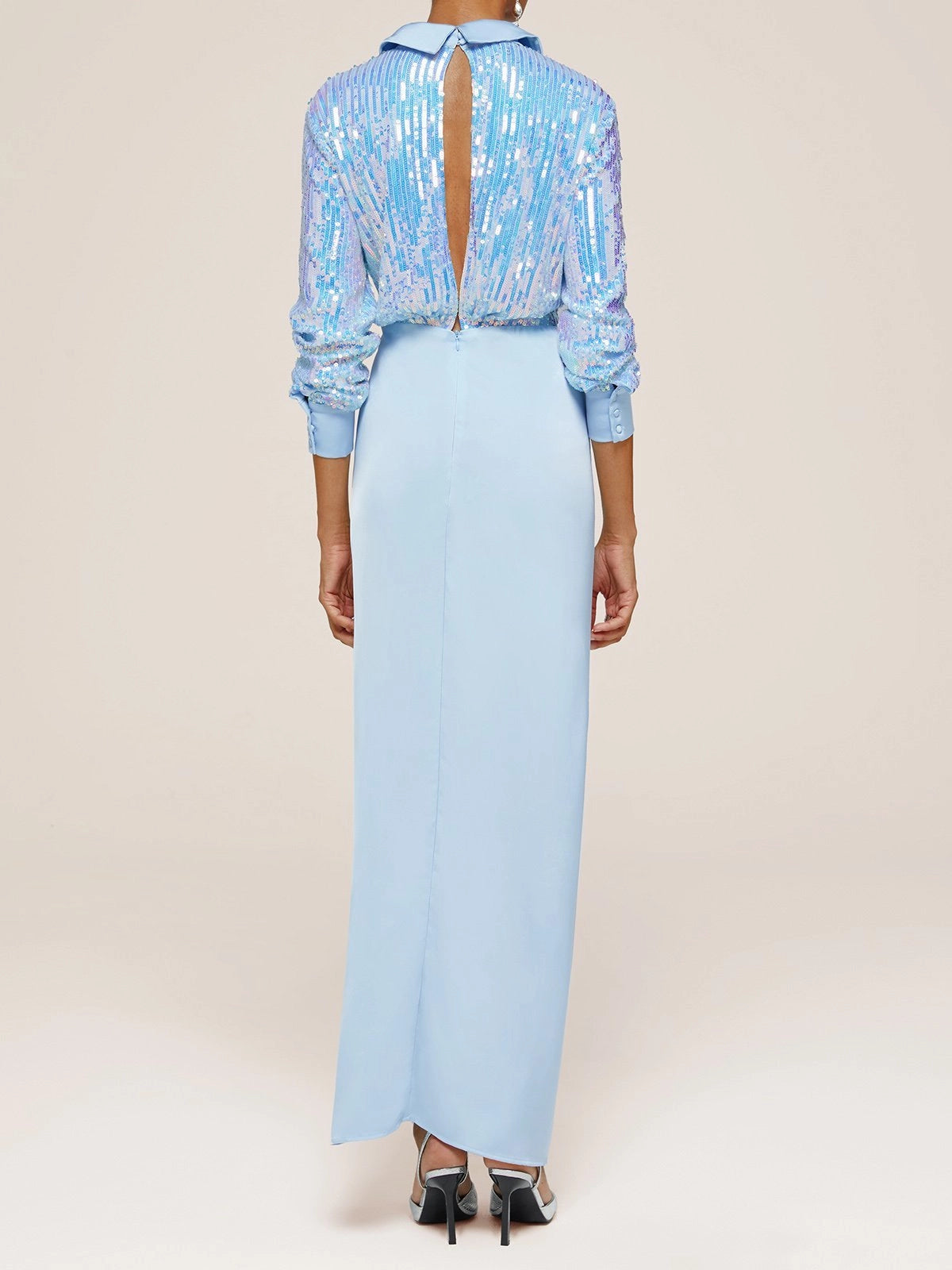 Unique Sheath V Neck Long Sleeve Keyhole Floor-Length Prom Dress