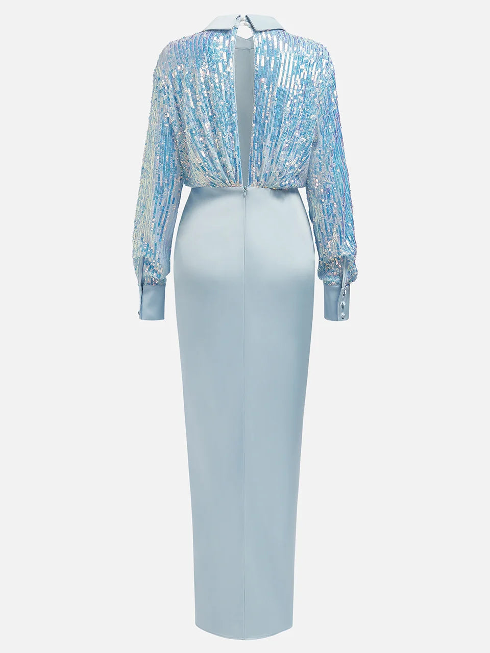 Unique Sheath V Neck Long Sleeve Keyhole Floor-Length Prom Dress