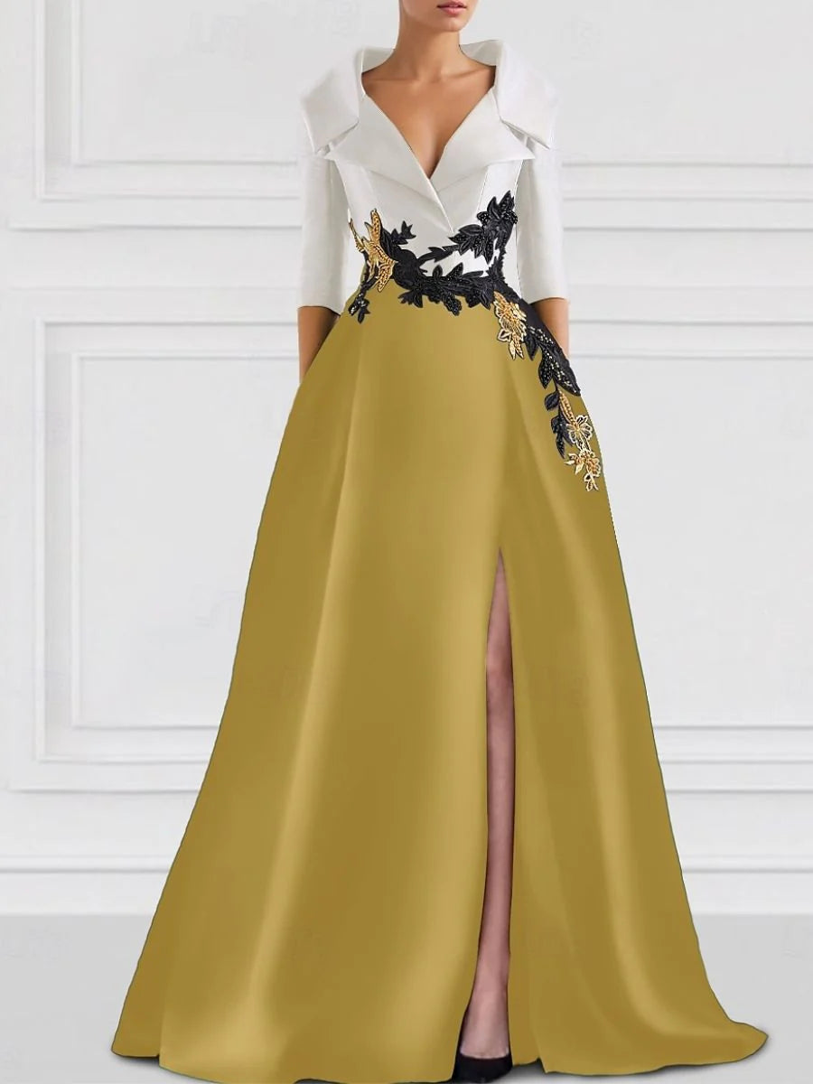 Mom Of The Bride Dressbride Mother Dress A-Line/Princess V-Neck Floor-Length Mother of the Bride Dresses with Appliques & Split Side Formal Women's Dresses