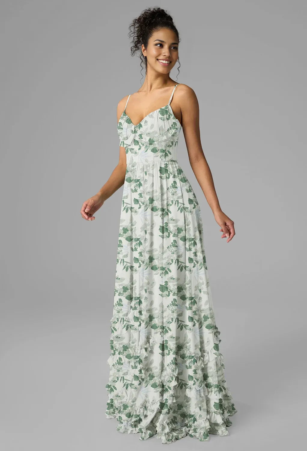 A-line V-Neck Floor Length Spaghetti Straps Prom Dresses Sleeveless Corset Ruching Ruffles Cheap Chiffon Bridesmaid Dresses