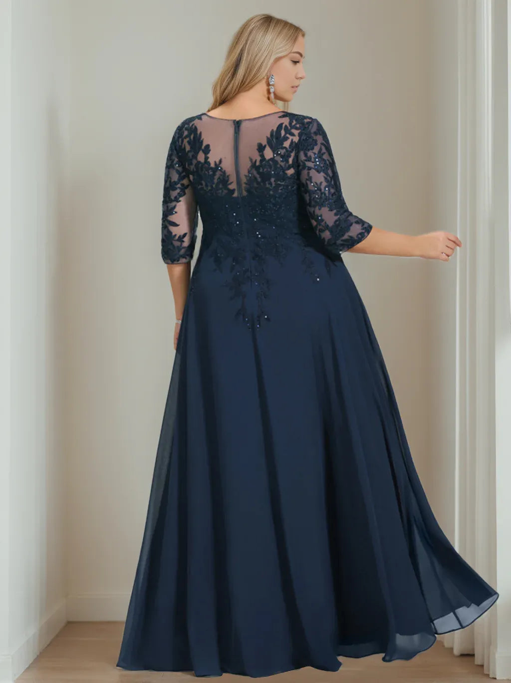 Mom Of The Bride Dressbride Mother Dress A-Line/Princess V-Neck Half Sleeves Floor-Length Plus Size Mother of the Bride Dresses with Sequins Formal Women's Dresses