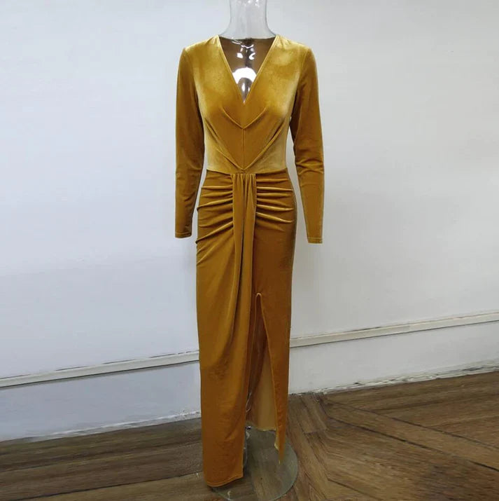 Vestido de fiesta Weitese, tienda de vestidos de fiesta, sexy, con escote en V, manga larga, abertura en terciopelo, vestido de fiesta formal, vestidos formales 