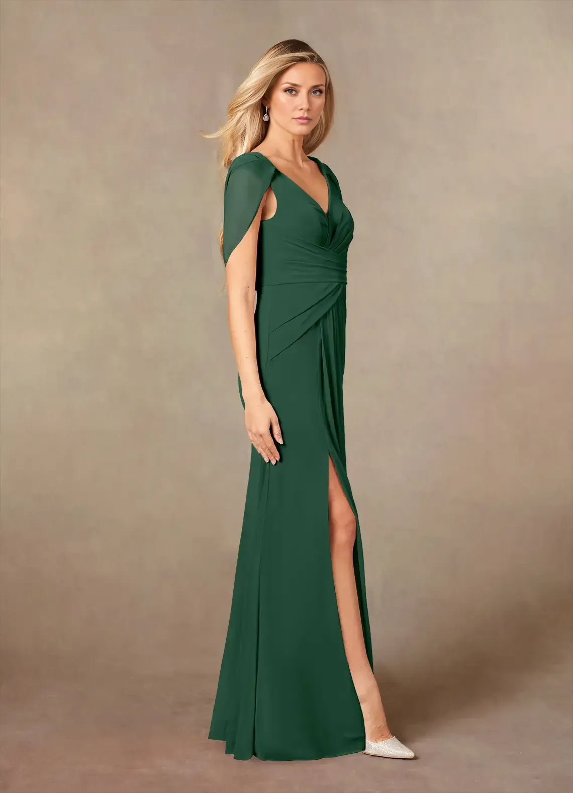 Robe sirène Weitese, col en V, plissée, robe de soirée pour mère de la mariée, manches cape classiques, fente sur la jambe, grande taille 
