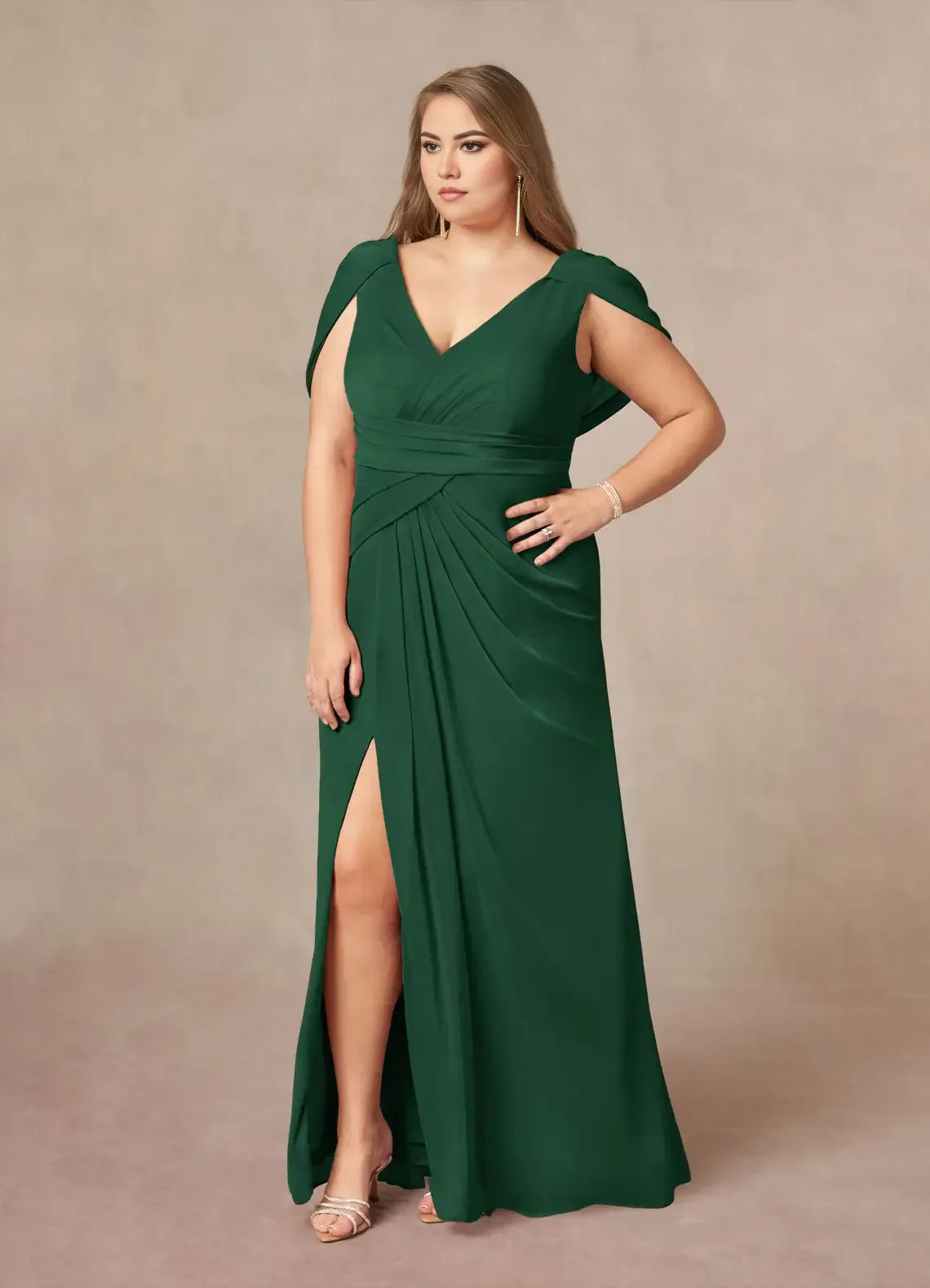 Robe sirène Weitese, col en V, plissée, robe de soirée pour mère de la mariée, manches cape classiques, fente sur la jambe, grande taille 