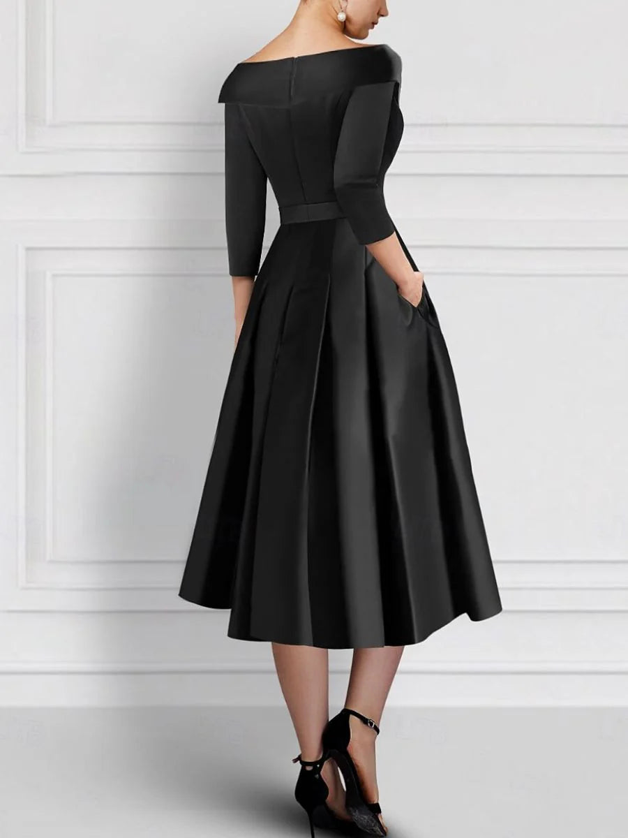 Mom Of The Bride Dressbride Mother Dress A-LinePrincess V-Neck Tea-Length Elegant Mother of the Bride Dresses with Appliques Formal Women's Dresses