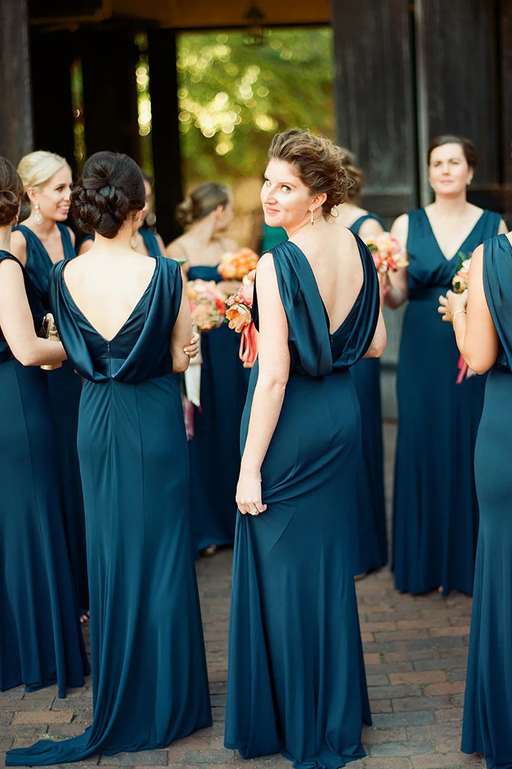 V-Neck Teal Mermaid Long Bridesmaid Dress/Formal Women's Dresses