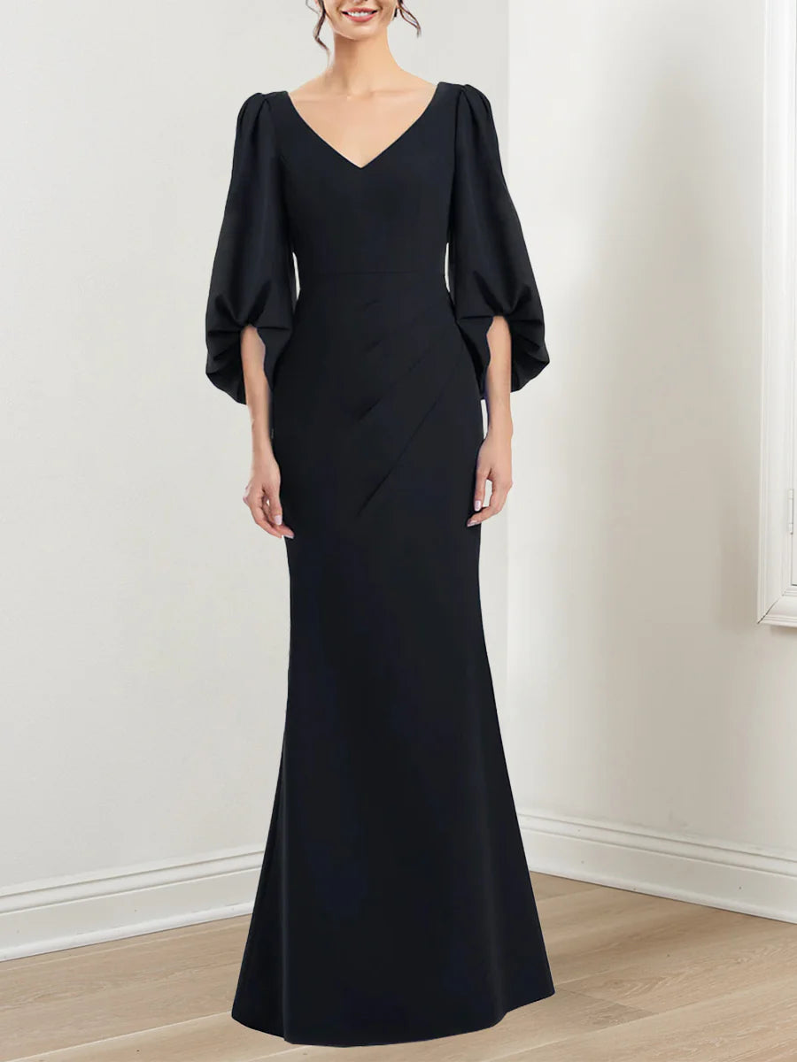 Formal Women's Dresses Trumpet/mermaid V-neck 3/4 Sleeves Mother Of The Bride Dresses With Ruffles Prom Dresses Stores