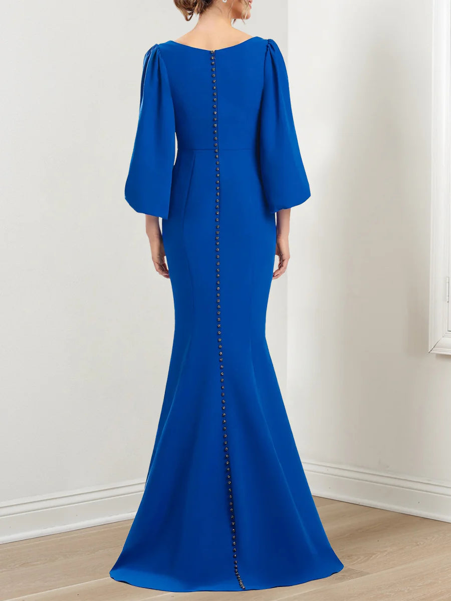 Formal Women's Dresses Trumpet/mermaid V-neck 3/4 Sleeves Mother Of The Bride Dresses With Ruffles Prom Dresses Stores