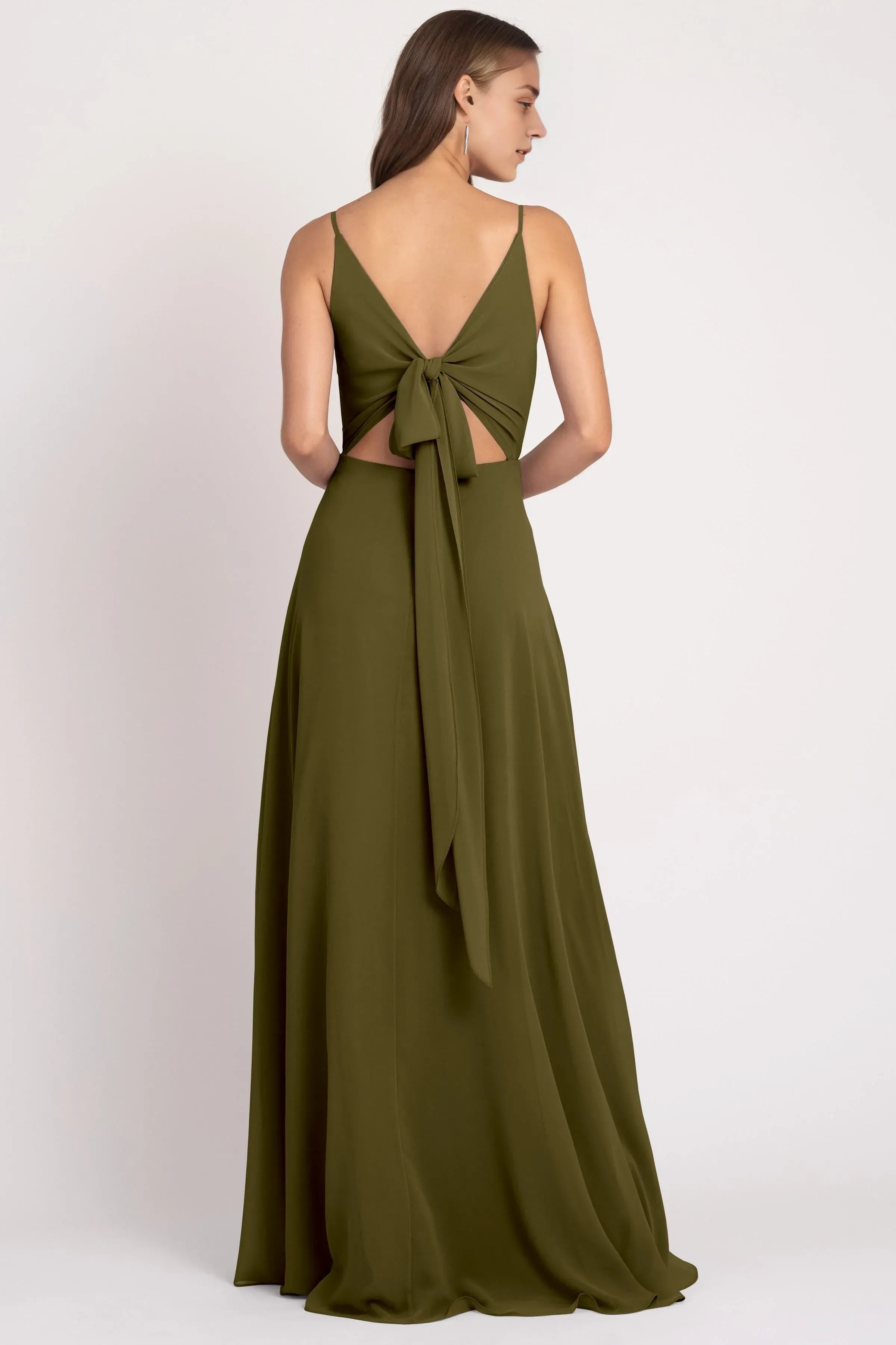 V Neck Spaghetti Straps Sleeveless Chiffon Hot Sale Bridesmaid Dresses for Women A-Line Lace Up V Back Prom Dresses