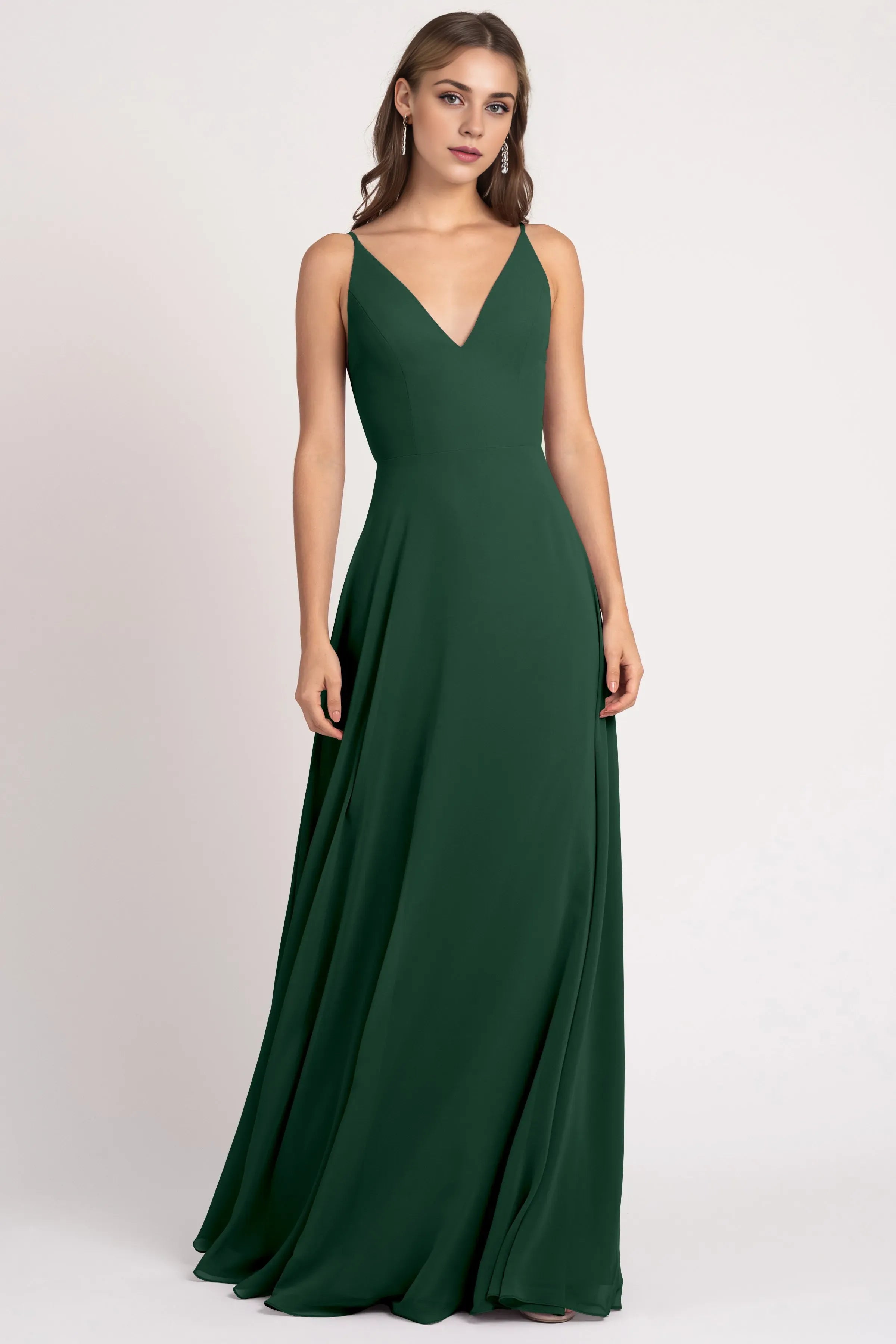 V Neck Spaghetti Straps Sleeveless Chiffon Hot Sale Bridesmaid Dresses for Women A-Line Lace Up V Back Prom Dresses