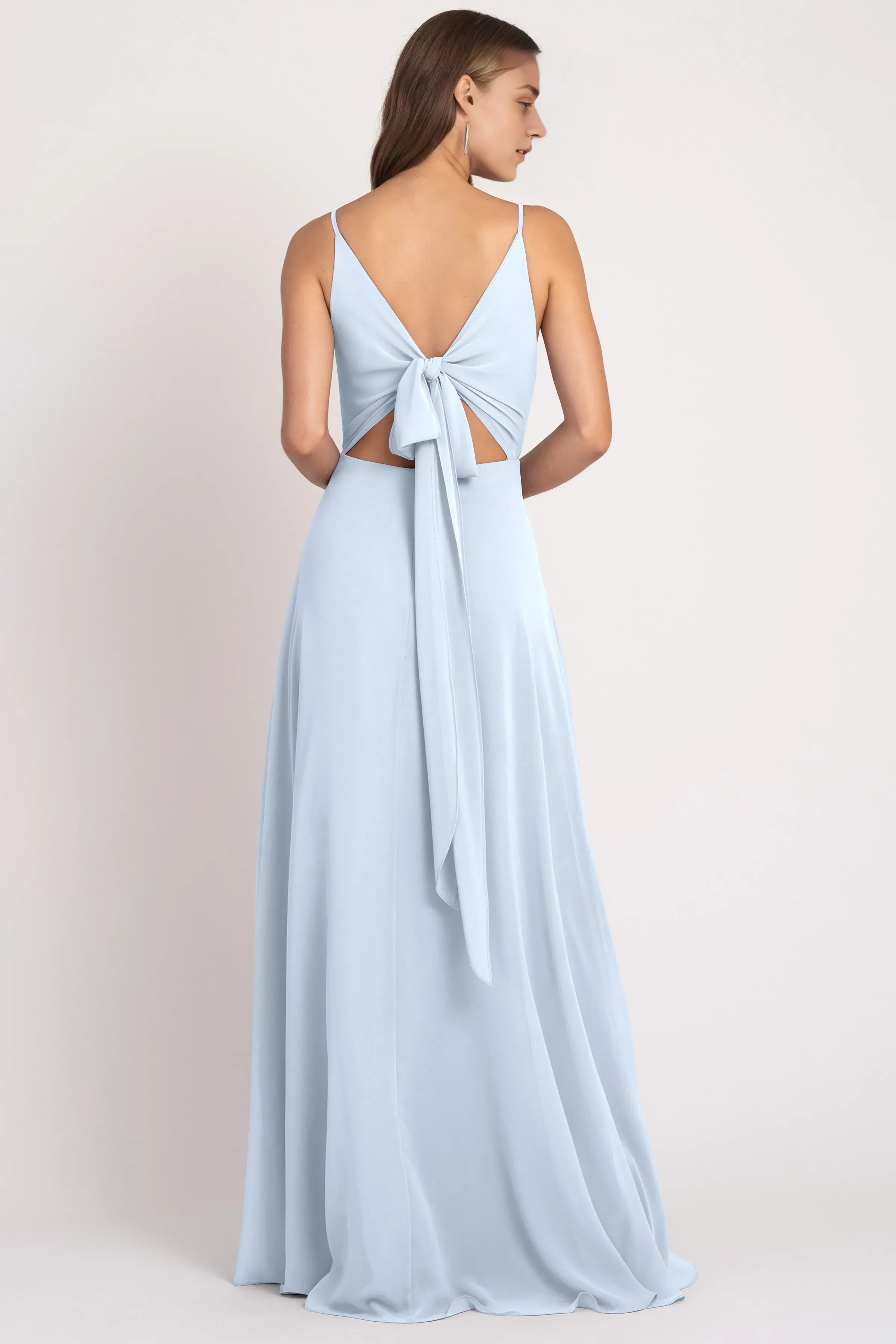 V Neck Spaghetti Straps Sleeveless Chiffon Hot Sale Bridesmaid Dresses for Women A-Line Lace Up V Back Prom Dresses