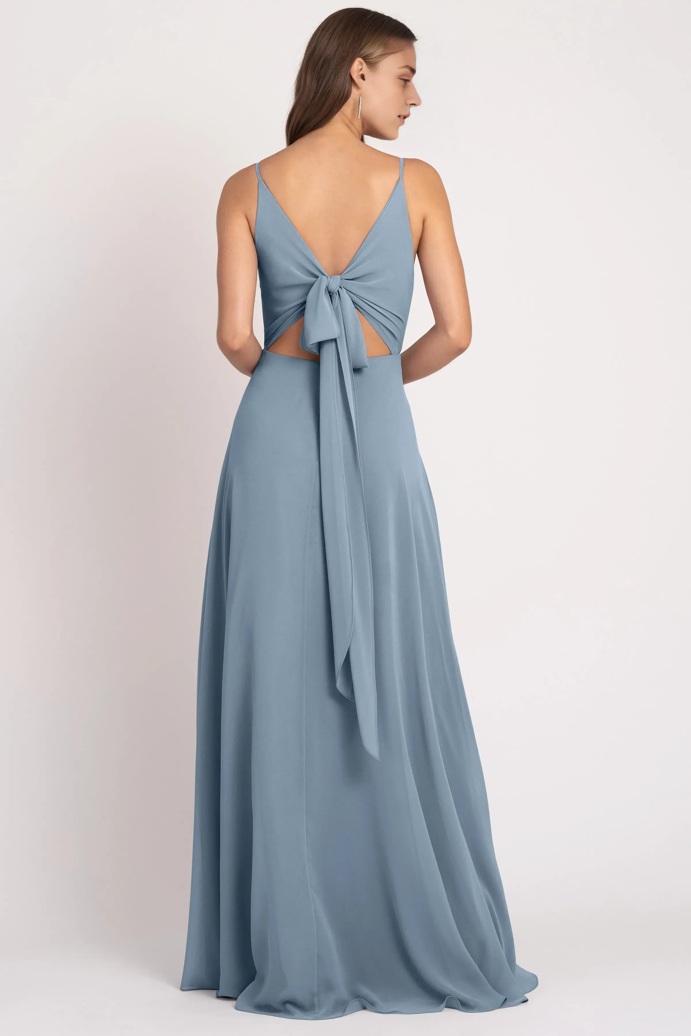 V Neck Spaghetti Straps Sleeveless Chiffon Hot Sale Bridesmaid Dresses for Women A-Line Lace Up V Back Prom Dresses