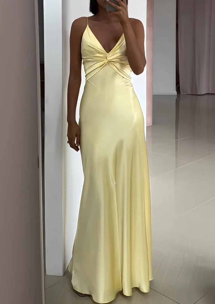 Weitese Dress Prom Dress Stores Light Yellow V Neck Straps Long Party Dress Wedding Guest Dress Formal Dresses