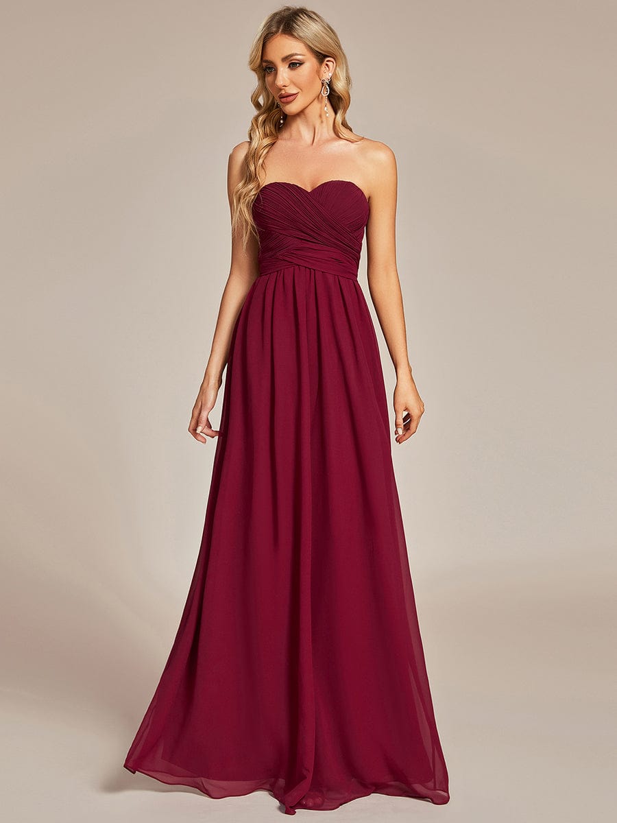 Burgundy convertible chiffon bridesmaid dress with a flattering tie-waist.