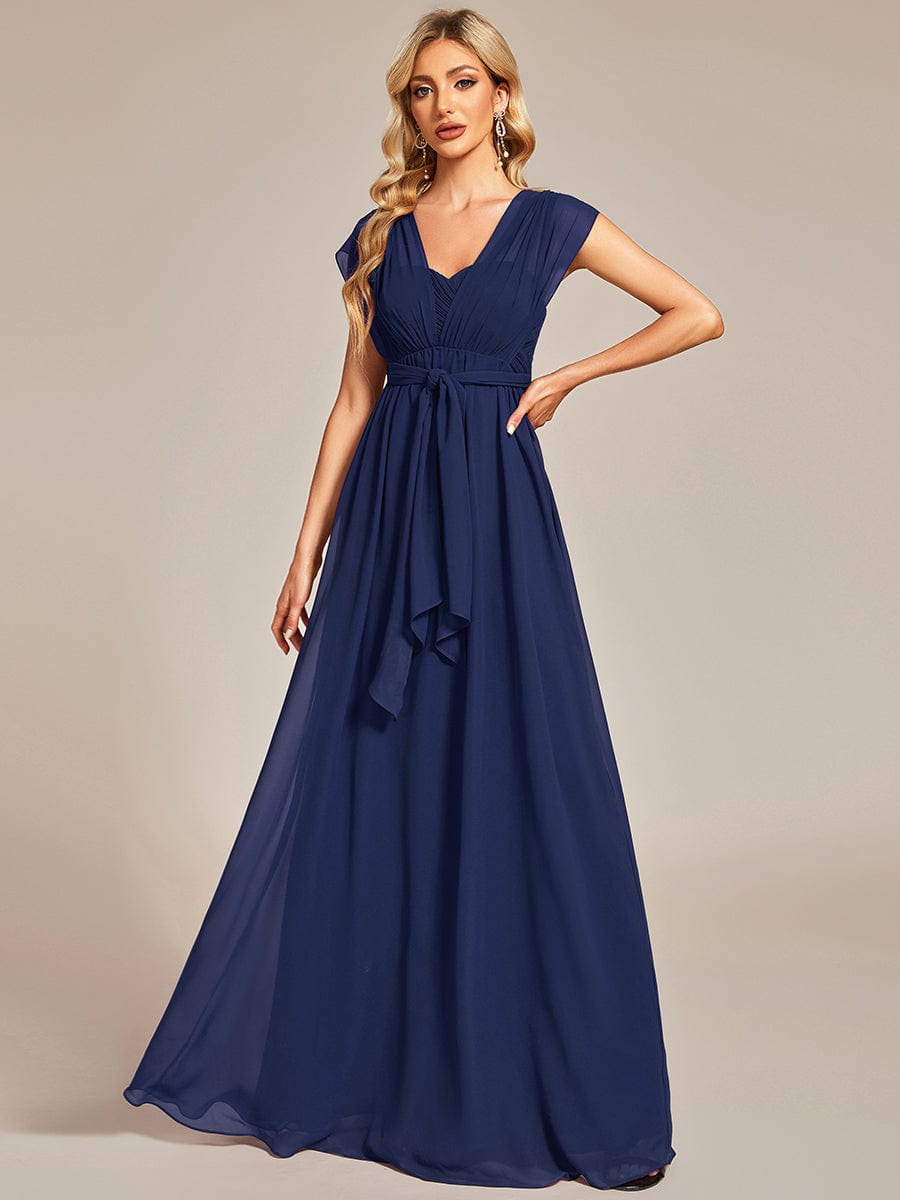 Navy blue convertible chiffon bridesmaid dress styled with a chic halter neckline.