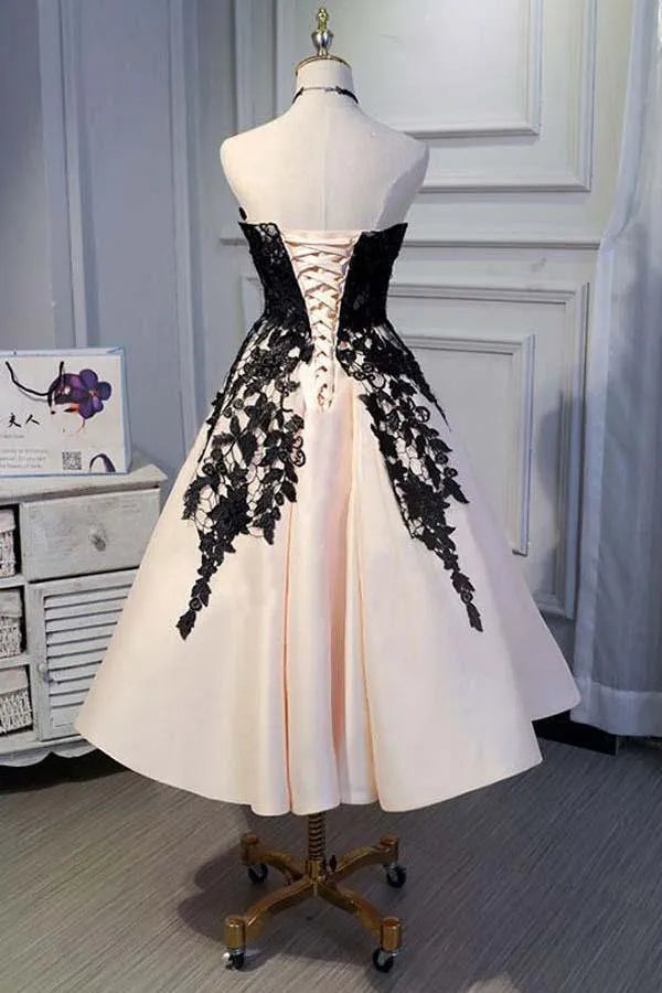 Vintage A-Line Sweetheart Strapless Satin Knee-Length Homecoming Dress