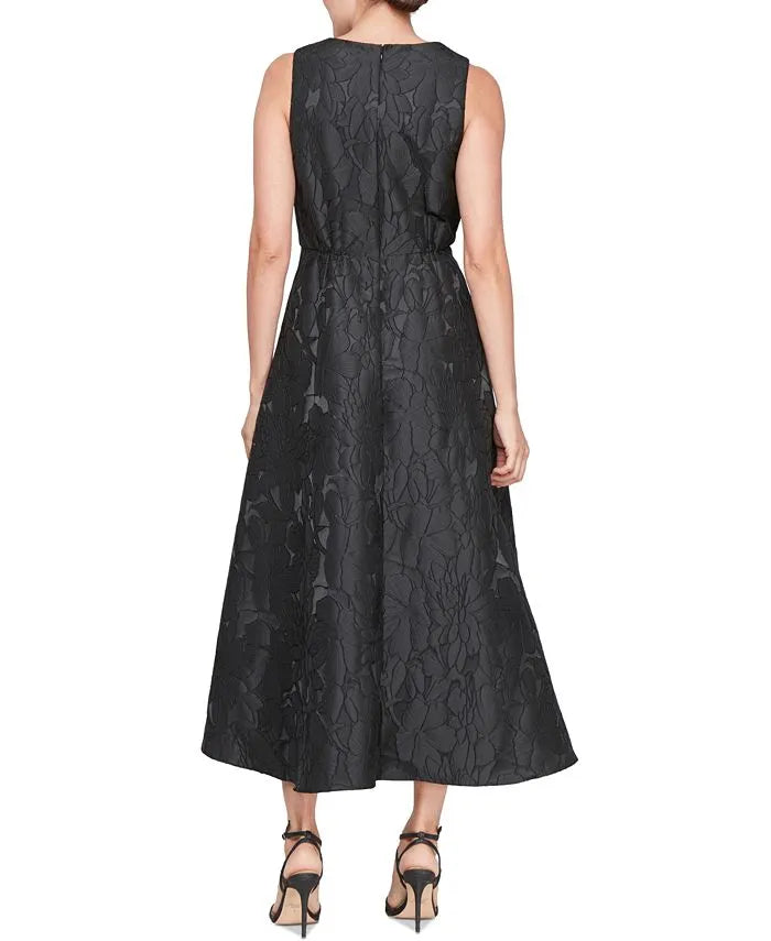 Vintage A-Line V-Neck Sleeveless Flower Printed Satin High-Low Prom Dress