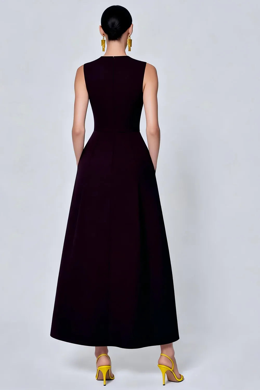 Vintage A Line High Neck Sleeveless Zipper Up Pockets Ankle-Length Prom Dress