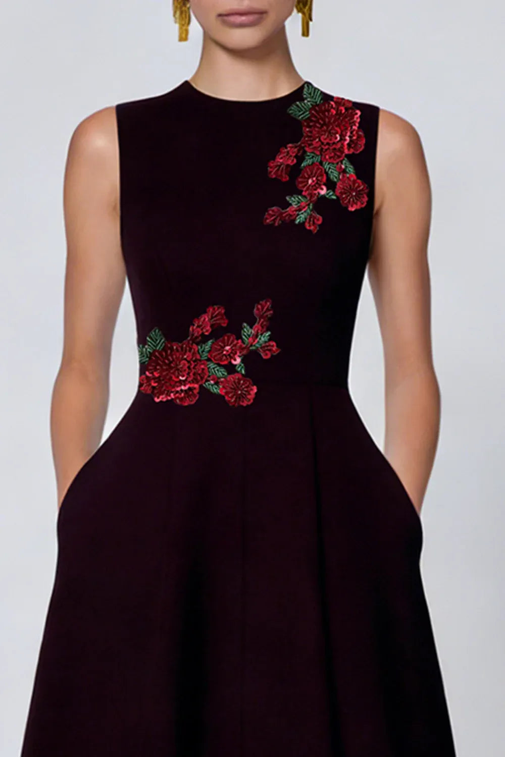 Vintage A Line High Neck Sleeveless Zipper Up Pockets Ankle-Length Prom Dress