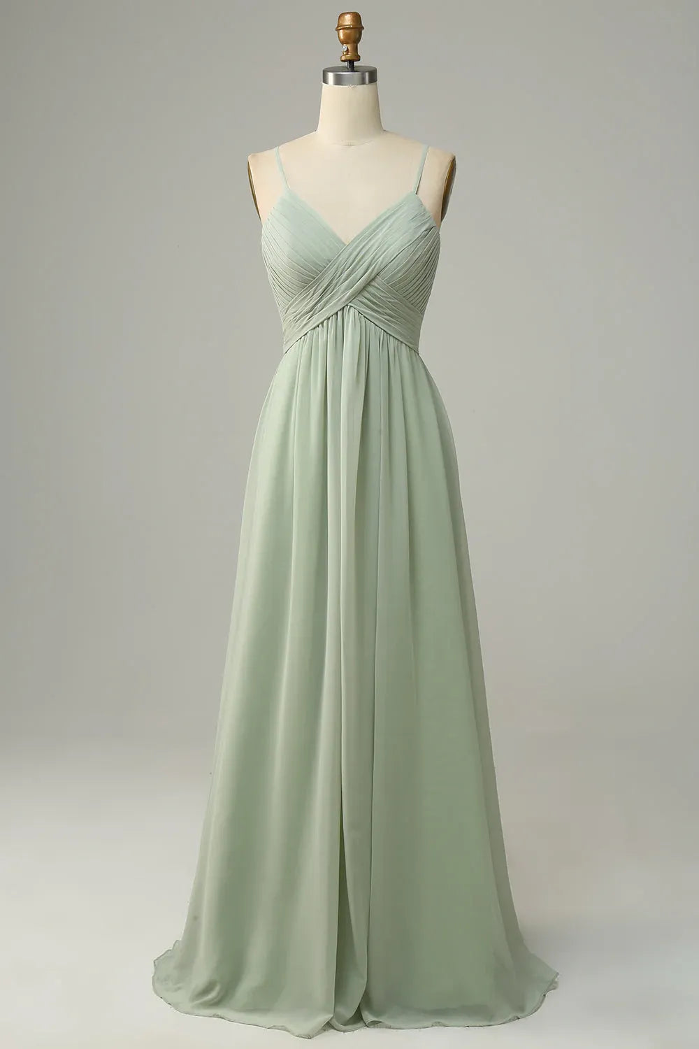 Vintage A Line Spaghetti Straps Sleeveless Pleated Chiffon Floor-Length Bridesmaid Dress